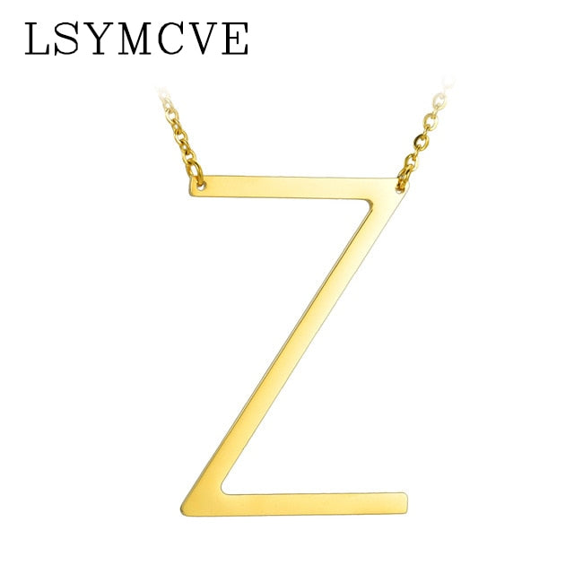 Women girl jewelry elegant chain alphabet letter pendant necklace 3 colors stainless steel choker initial necklace