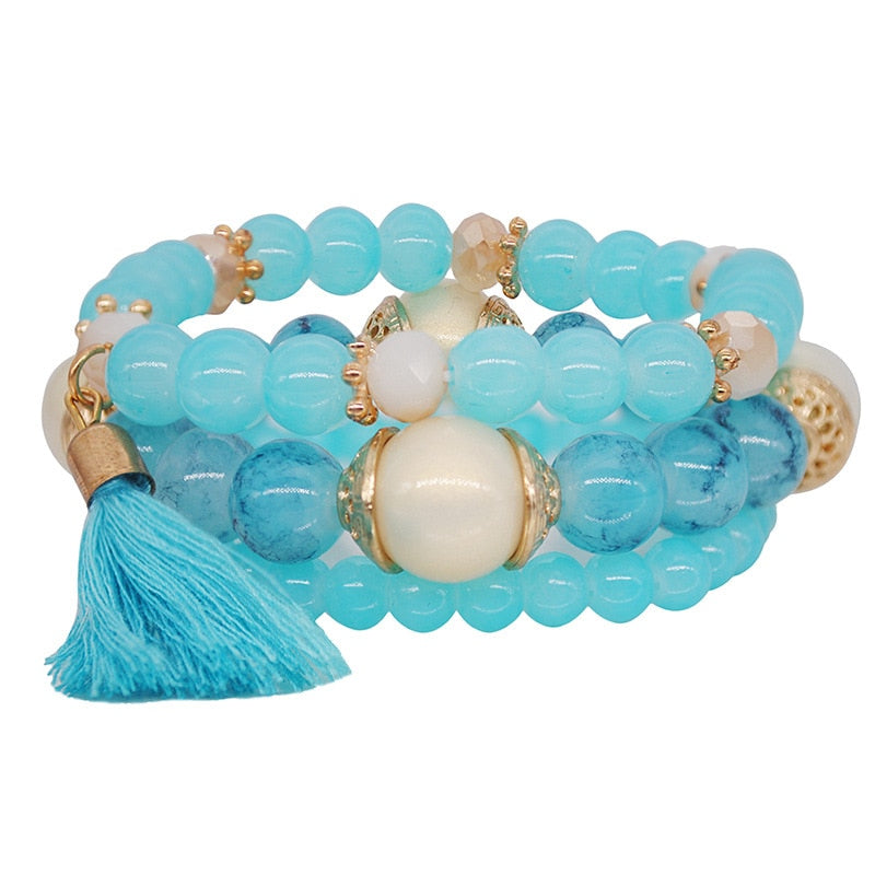 Crazy FengShu Natural Stone Strand Bracelets For Women Elastic 3 Layers Charm Bracelet Bangles Womens Wristband Gift Jewelry Gift