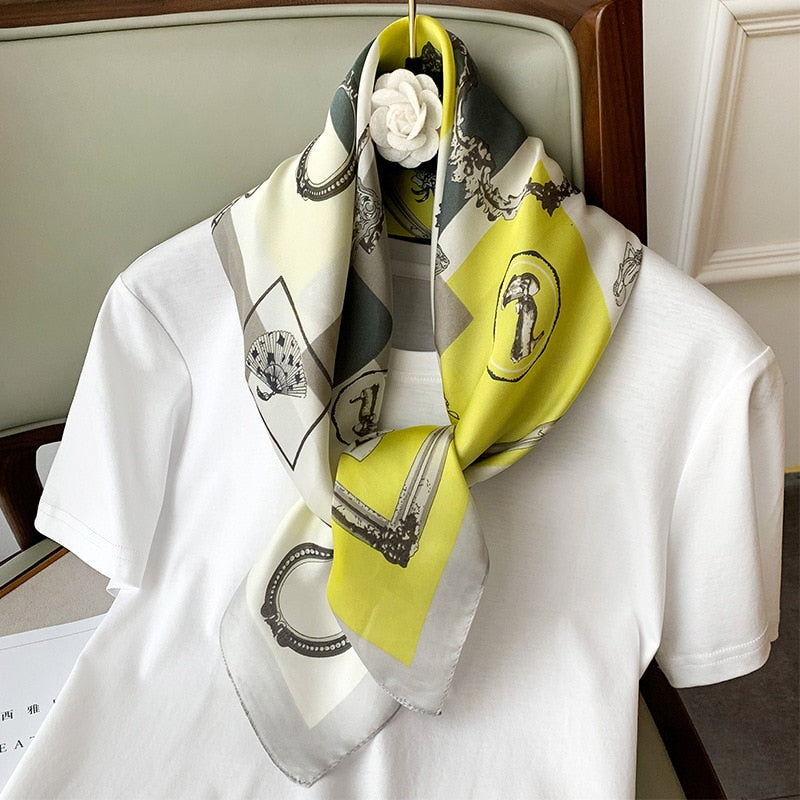70*70cm Fashion Silk Satin Hair Scarf Women Handkerchief Printed Female Square Head Bandana Small Neck muffler hijab lady gir