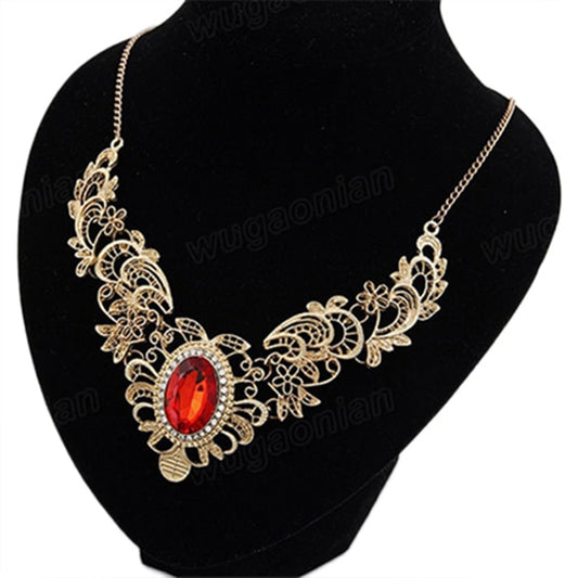 New Women Luxury Party Hollow Out Flower Oval Rhinestone Statement Bib Necklace Luxury Necklace, Oval Rhinestone, Hollow, Flower