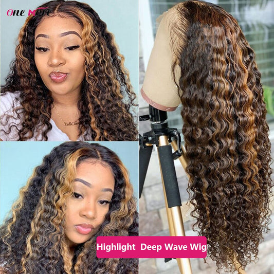 Highlight Loose Deep Wave Wig Colored Human Hair Wigs Honey Blonde Deep Curly Lace Front Human Hair Wigs Brazilian Closure Wigs