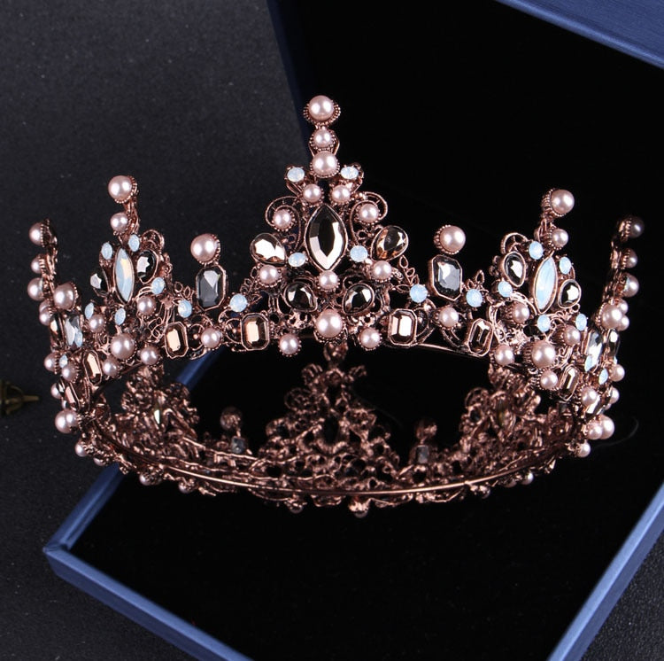 ASHES TO BEAUTY CROWNS-Baroque Black Crystal Pearl Bridal Tiaras Crown Rhinestone Pageant Diadem Bride Headband Wedding Hair Accessories Tiara De Noiva