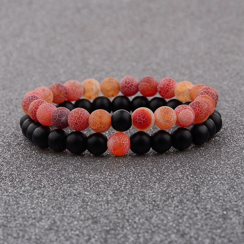 2pcs/set  Weathered Stone Beaded Couple Bracelet Classic MoonStone Lovers Bracelet