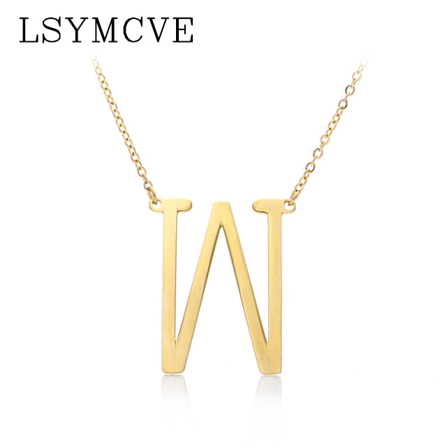 Women girl jewelry elegant chain alphabet letter pendant necklace 3 colors stainless steel choker initial necklace