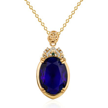 Load image into Gallery viewer, Vintage Carving Oval Sapphire Gemstones Blue Crystal Pendant Necklaces for Women 18k Gold Color Diamonds Choker Jewelry
