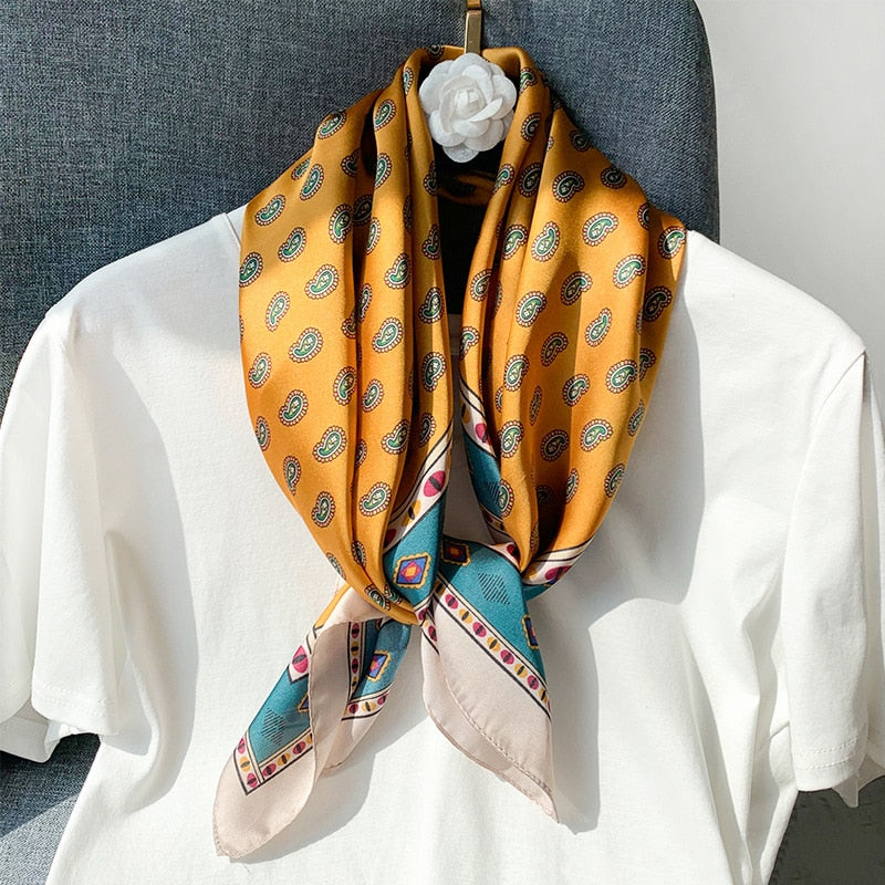 70*70cm Fashion Silk Satin Hair Scarf Women Handkerchief Printed Female Square Head Bandana Small Neck muffler hijab lady gir