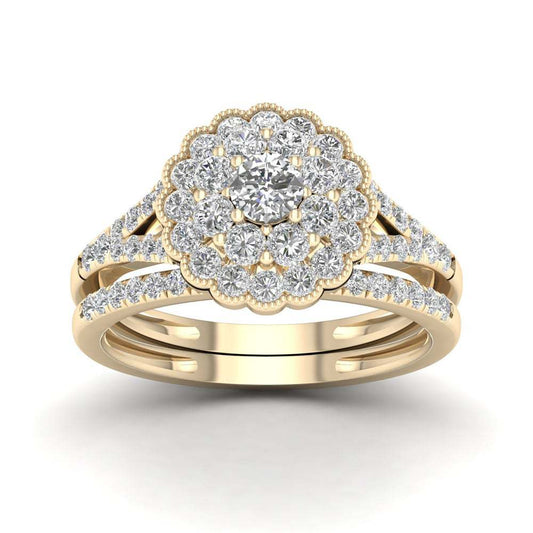Natural White 2.5 Carats Diamond Jewelry 14K Gold Ring for Women Vintage Flower Shape Bizuteria Gemstone Wedding Anillos De Ring