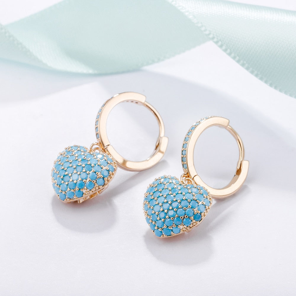 Cubic Zircon Peach Heart Drop Earrings For Women Cute Rose Gold Silver Color Earrings Luxury  Party Wedding Jewelry Lovely Gifts