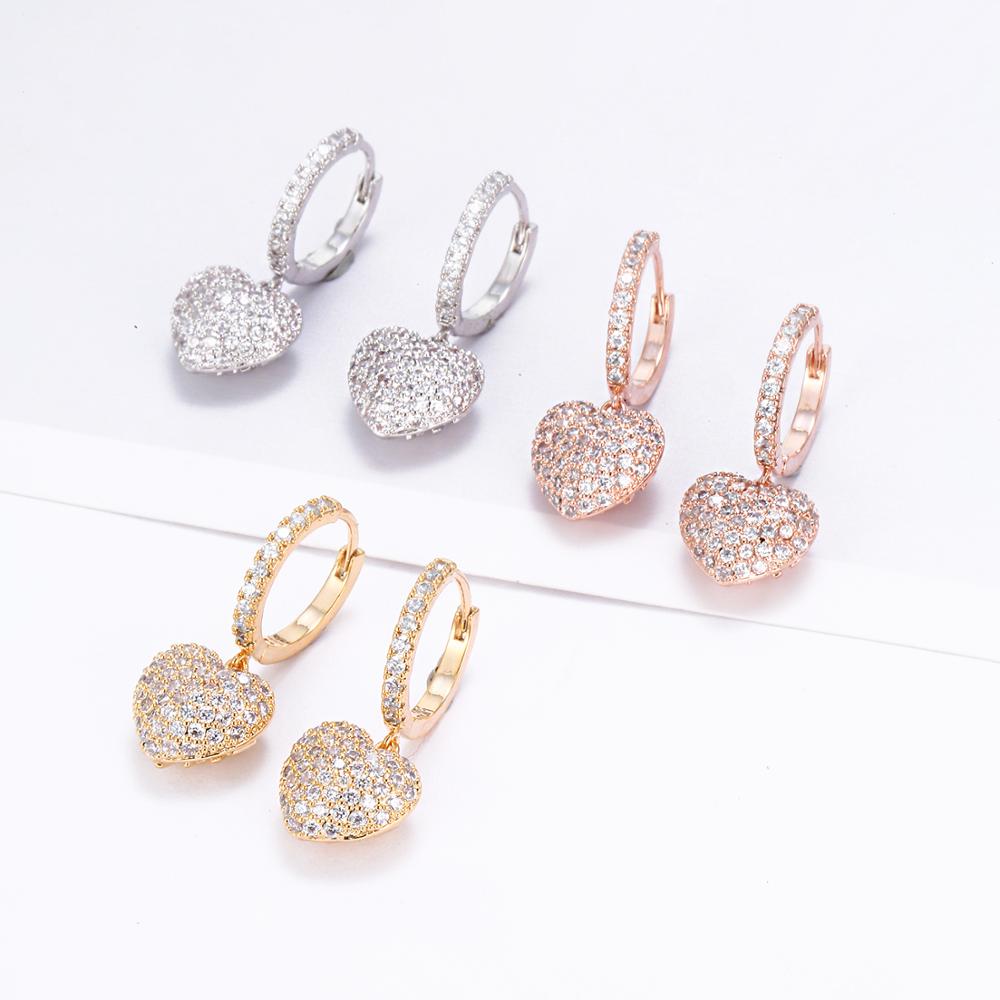 Micro Pave Heart Drop Earrings for Women Female Rose Gold Silvery Joker Sweet Cute Korean Earrings Boucle D'oreille Brincon 2020