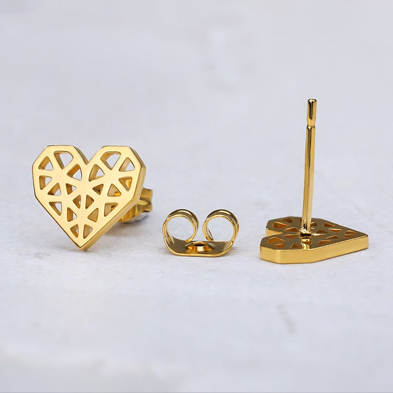 Girls Earrings Surgical Steel Rose Gold Minimal Origami Heart Earings Fashion Jewelry Women Accessories BFF Christmas Gifts