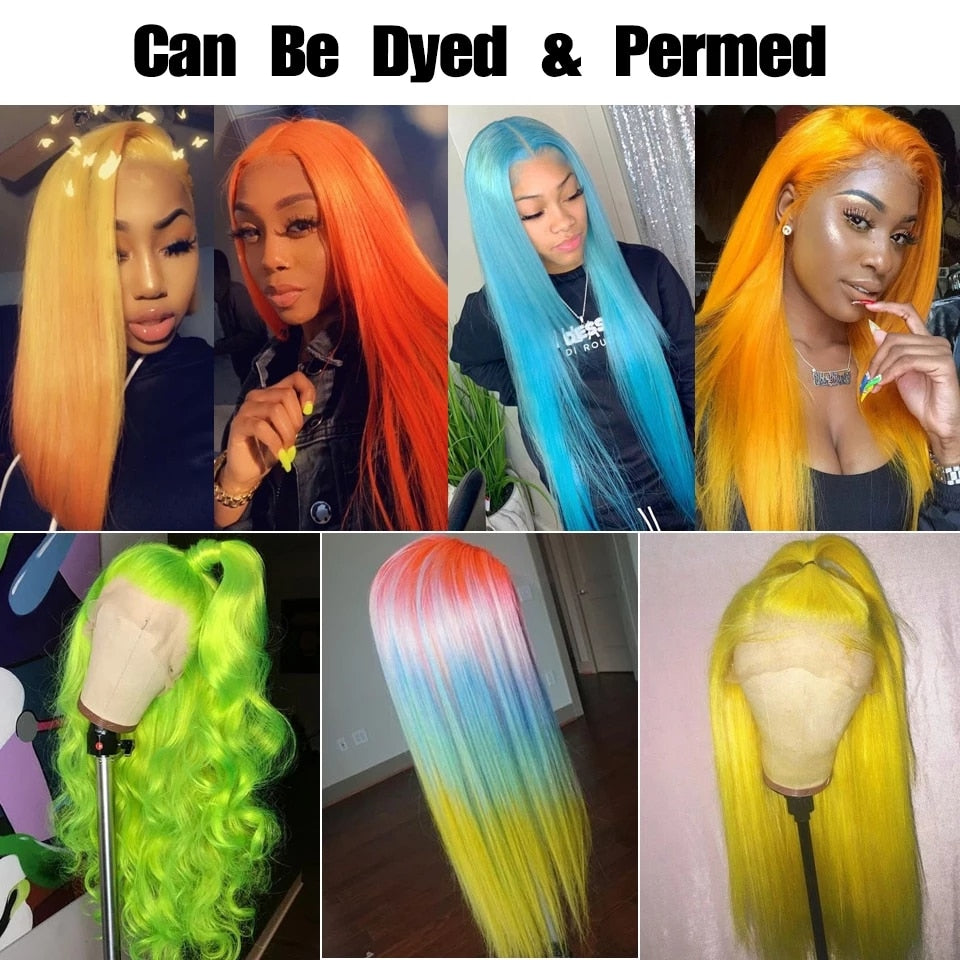 Burgundy Straight Lace Front Human Hair Wig 613  Blonde Orange Blue Lace Front Wig Brazilian Remy HD Lace Frontal Wigs For Women