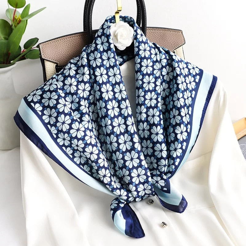 70*70cm Fashion Silk Satin Hair Scarf Women Handkerchief Printed Female Square Head Bandana Small Neck muffler hijab lady gir