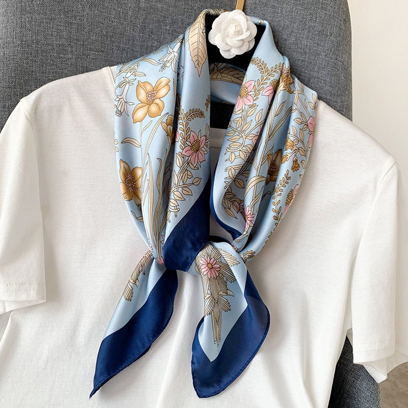 70*70cm Fashion Silk Satin Hair Scarf Women Handkerchief Printed Female Square Head Bandana Small Neck muffler hijab lady gir