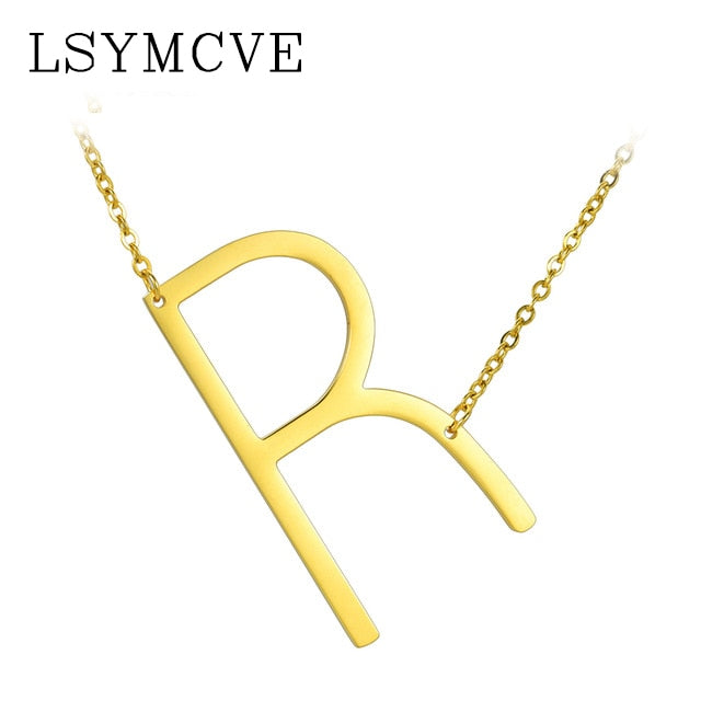Women girl jewelry elegant chain alphabet letter pendant necklace 3 colors stainless steel choker initial necklace