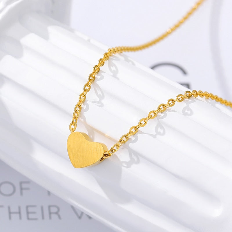 Choker Necklace Stainless Steel Rose Gold Color Dainty Heart Pendant Necklaces For Women Wedding Jewelry Kolye Bridesmaid Gifts