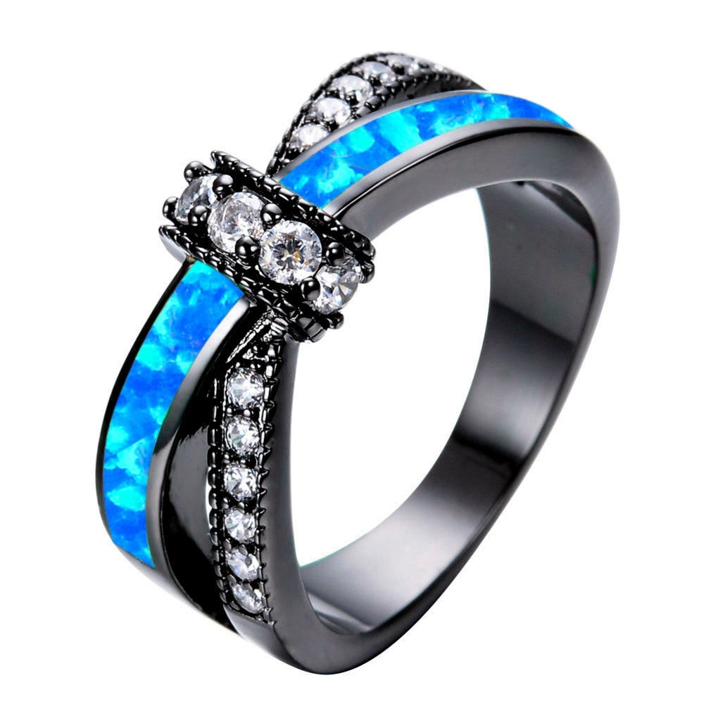 Colorful Opal Natural Stone Ring Bagues Femme Black Gold Color Wedding Rings for Women Jewelry Anillos Mujer Gift