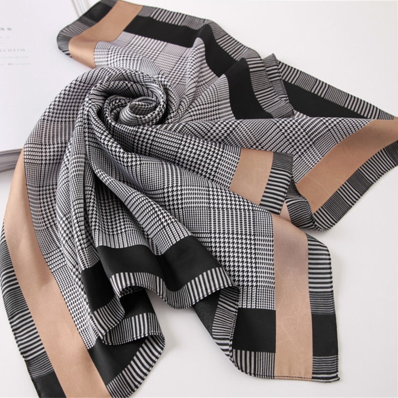 70*70cm Fashion Silk Satin Hair Scarf Women Handkerchief Printed Female Square Head Bandana Small Neck muffler hijab lady gir
