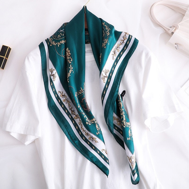 70*70cm Fashion Silk Satin Hair Scarf Women Handkerchief Printed Female Square Head Bandana Small Neck muffler hijab lady gir