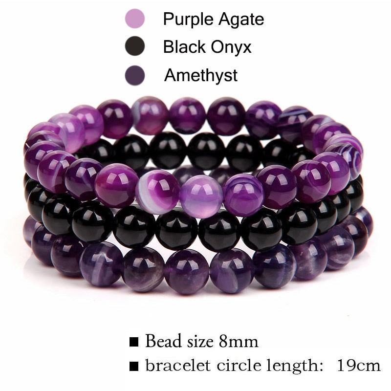 WAVE LENGTH Bracelets 8mm Natural Stone Bracelet Set 3Pcs/set Rhodonite Rose Pink Quartzs Moonstone Amethysts Hematite Bracelets For Women Men Jewelry