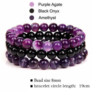 8mm Natural Stone Bracelet Set 3Pcs/set Rhodonite Rose Pink Quartzs Moonstone Amethysts Hematite Bracelets For Women Men Jewelry
