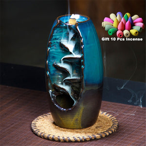 As Seen on TV- TRACI K BEAUTY ZEN Waterfall Incense Burners Pick Yours Ceramic Incense Holder, 10- 20 pcs Mixed Incense Cones (Burner Size L and Size M)