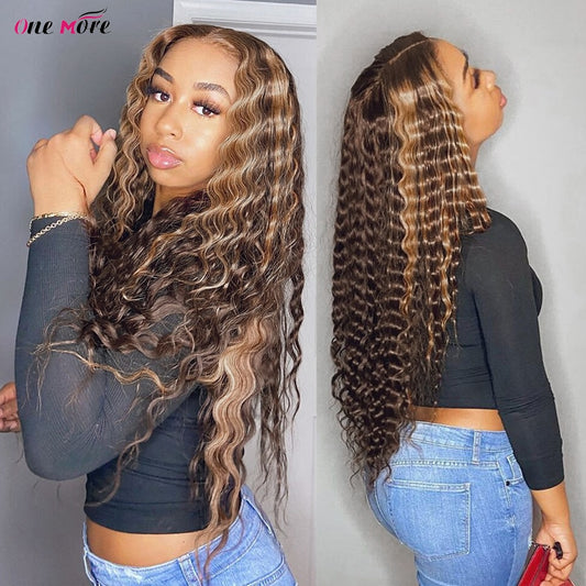 Highlight Loose Deep Wave Wig Colored Human Hair Wigs Honey Blonde Deep Curly Lace Front Human Hair Wigs Brazilian Closure Wigs