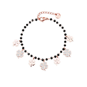 Trendy Women Summer Accessories Bracelet Stainless Steel Charms Black Crystal Beads Chain Multi Clovers Jewelry