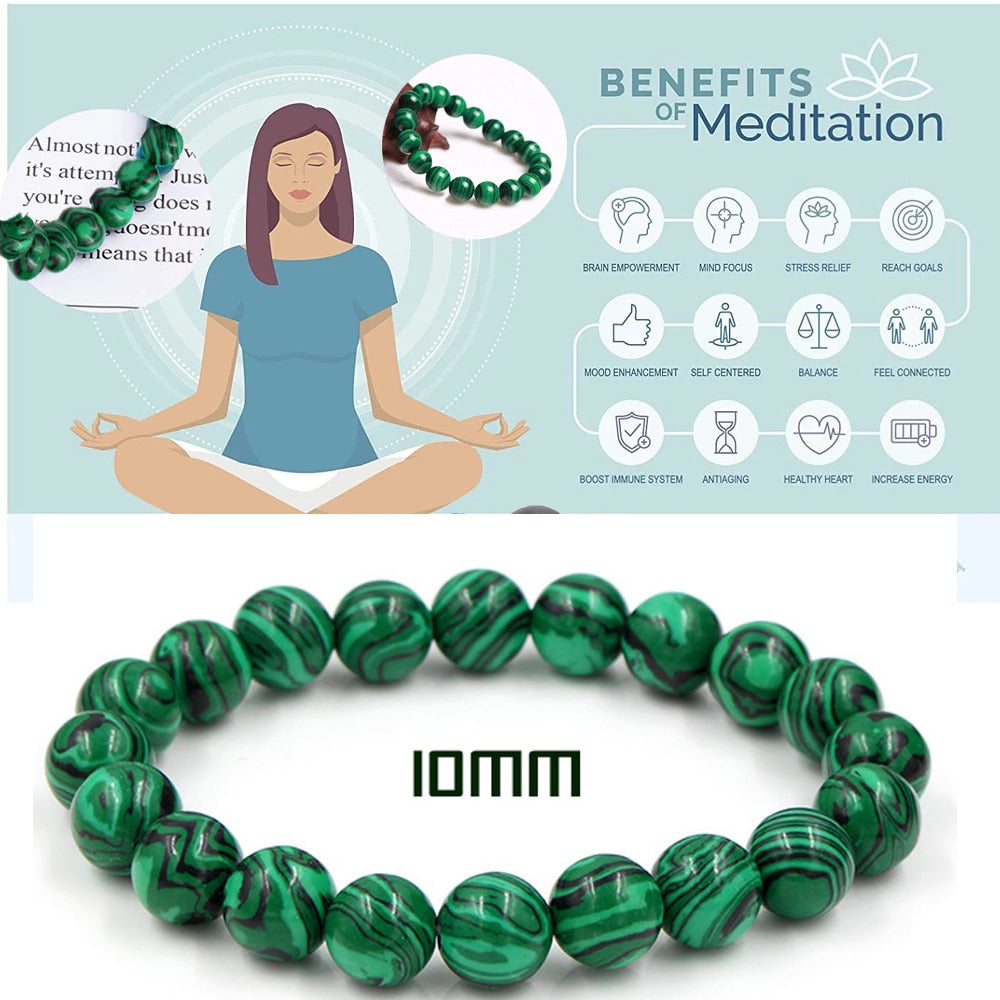 Diabetes Relief/ Anxiety/Depression relief Bracelet Lucky Jewelry Gift Chyscocolla / Malachite/ Black Agate