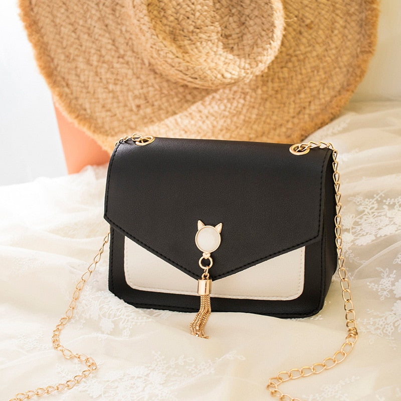 Traci K Collection Cat Stone Women's  Tassel Pu Shoulder Bag Contrast Color Purse Small Bag Patched Patched Simple Elegant Outdoor Bag