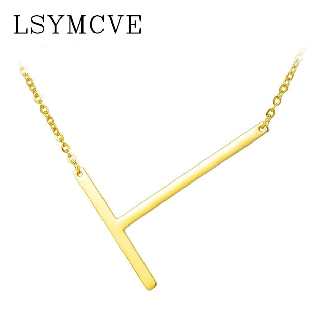 Women girl jewelry elegant chain alphabet letter pendant necklace 3 colors stainless steel choker initial necklace