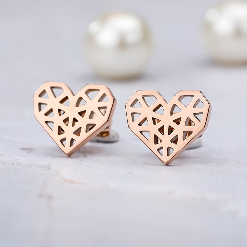 Girls Earrings Surgical Steel Rose Gold Minimal Origami Heart Earings Fashion Jewelry Women Accessories BFF Christmas Gifts