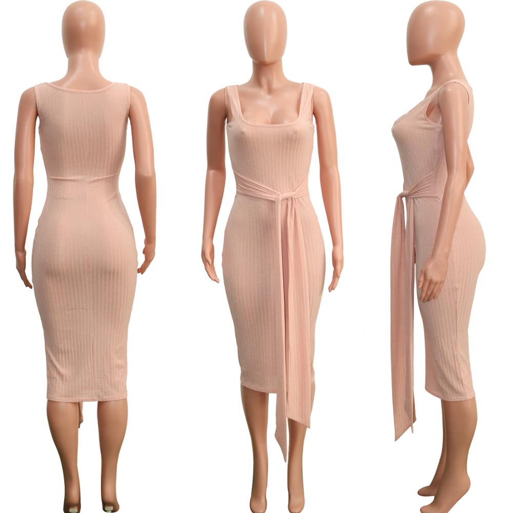 Knitted Sweater Bodycon Sleeveless Dress Long Cardigans Coat 2 Piece Set Ribbed Dress Belt