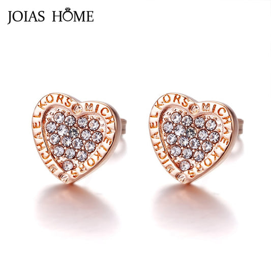 Heart shaped Stud Earrings for Women Silver 925 Jewelry Trendy Female Rose Gold Color Ear studs