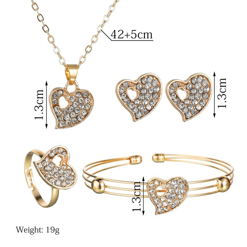 Fashion Jewelry Luxury Gold-color Romantic Austrian Crystal heart shape Chain Necklace Earrings Jewelry Sets