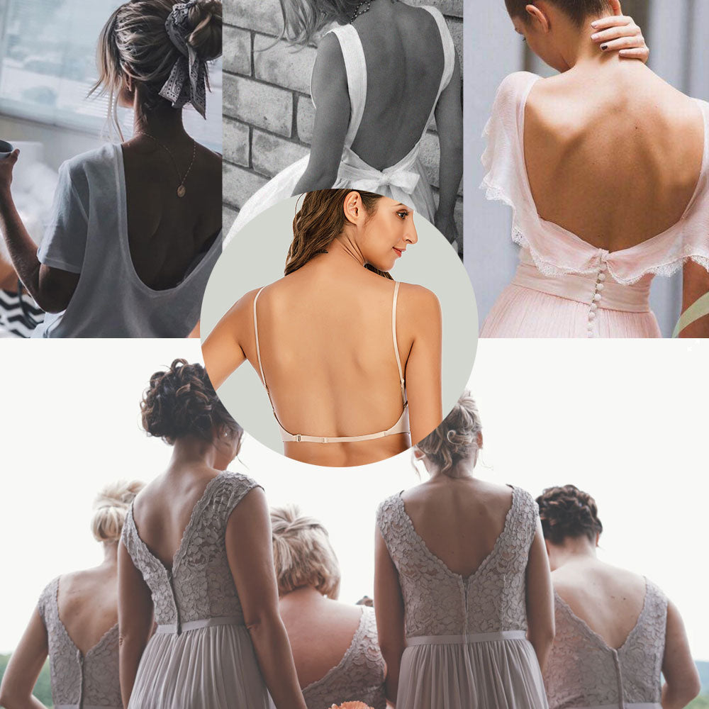 Sexy Backless Bra Lace Deep U Low Back Bralette Thin Cup Brassiere Halter Soft Seamless Elastic Underwear Tank Tops Encaje Mujer