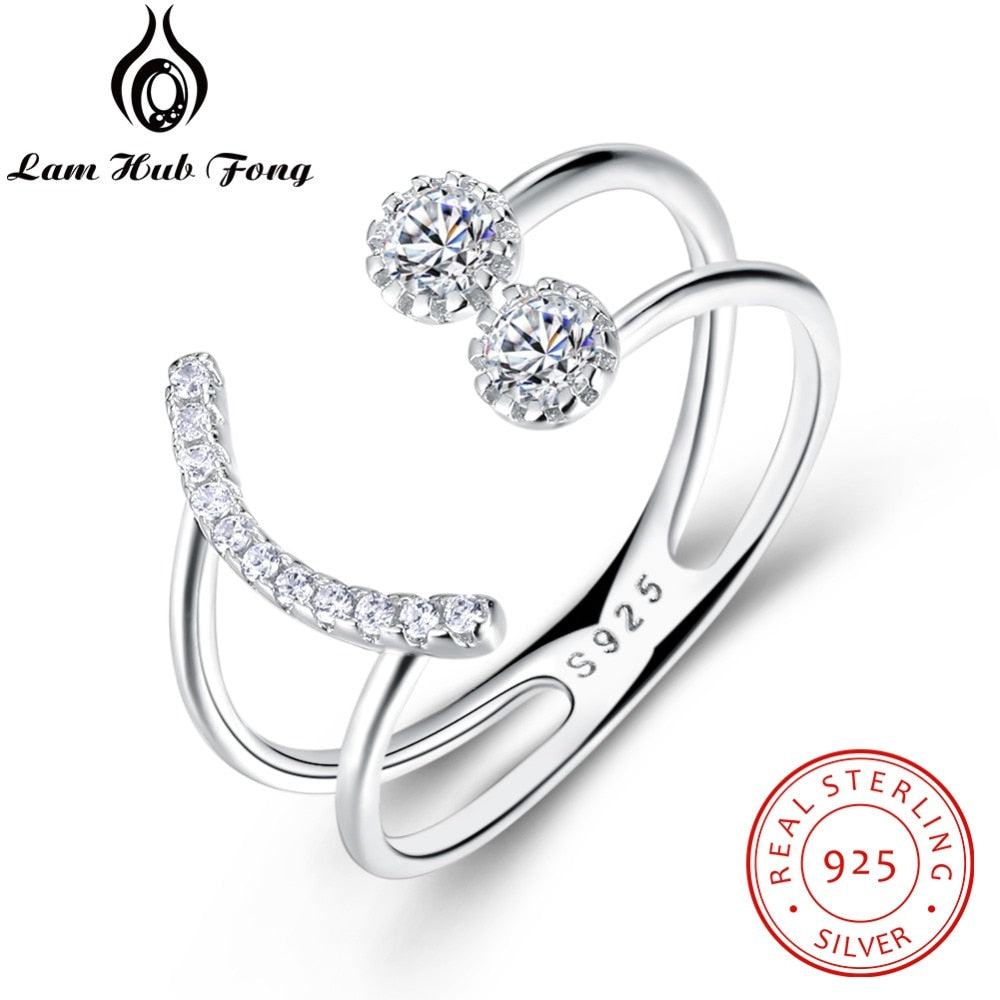 Resizable 925 Sterling Silver Ring Sparkling Cubic Zirconia Smile Face Design Adjustable Ring S925 Silver Jewelry (Lam Hub Fong)