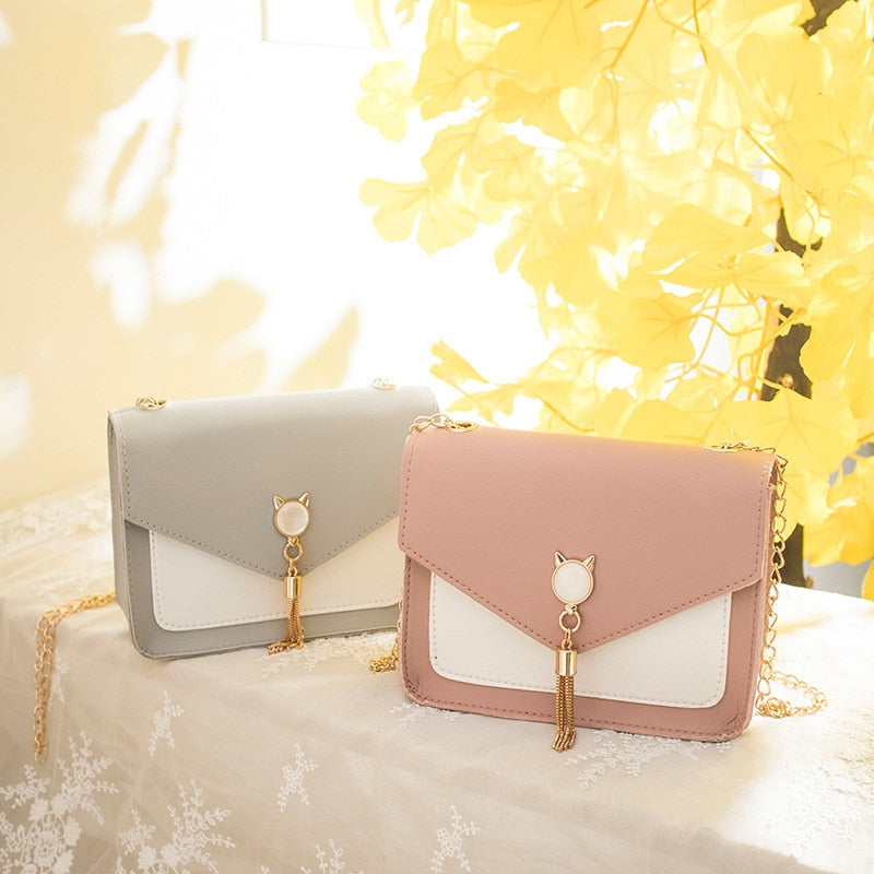 Traci K Collection Cat Stone Women's  Tassel Pu Shoulder Bag Contrast Color Purse Small Bag Patched Patched Simple Elegant Outdoor Bag