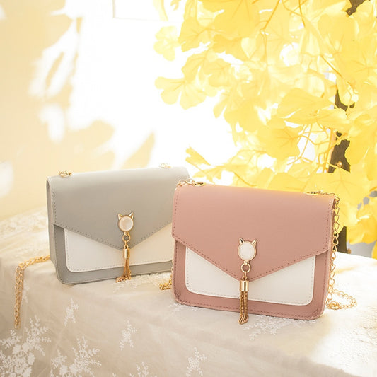 Traci K Collection Cat Stone Women's  Tassel Pu Shoulder Bag Contrast Color Purse Small Bag Patched Patched Simple Elegant Outdoor Bag