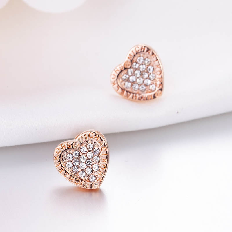 Heart shaped Stud Earrings for Women Silver 925 Jewelry Trendy Female Rose Gold Color Ear studs