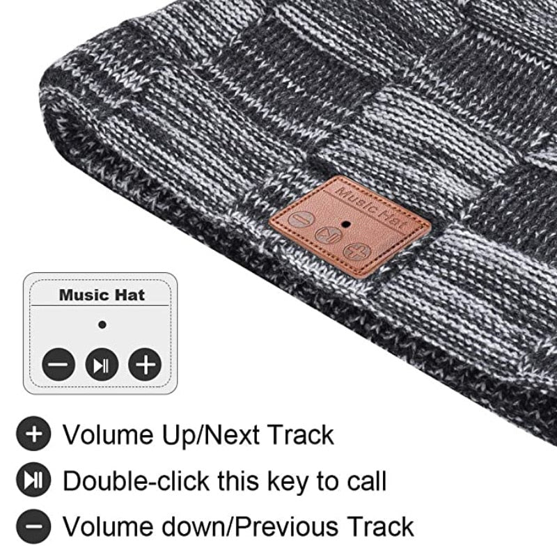 Bluetooth Headphone Hat Stereo Sport Music Headset Knitted Beanie Cap Support Handsfree USB Charging Cable Christmas Gift