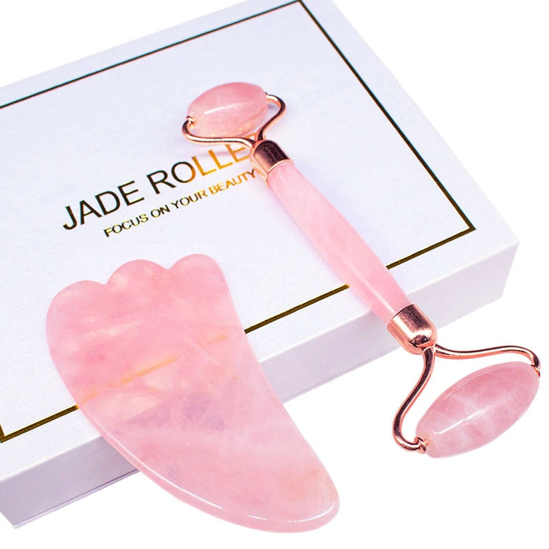 Traci K Beauty Jade Roller Facial Face Jade Massage Roller Rose Quartz Scraper Jade Massager Tools Slimming Face Natural Wrinkle Removal