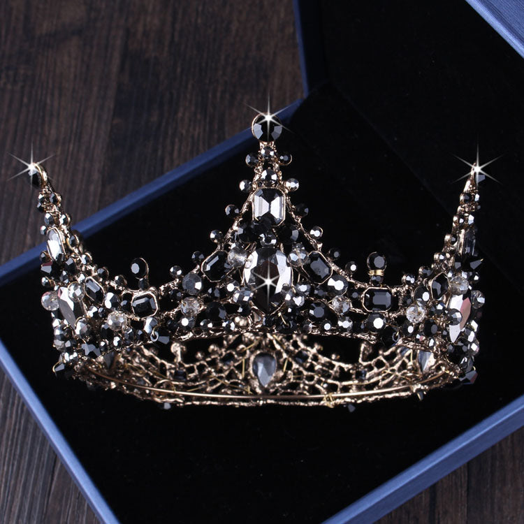 ASHES TO BEAUTY CROWNS-Baroque Black Crystal Pearl Bridal Tiaras Crown Rhinestone Pageant Diadem Bride Headband Wedding Hair Accessories Tiara De Noiva