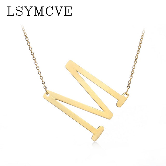 Women girl jewelry elegant chain alphabet letter pendant necklace 3 colors stainless steel choker initial necklace