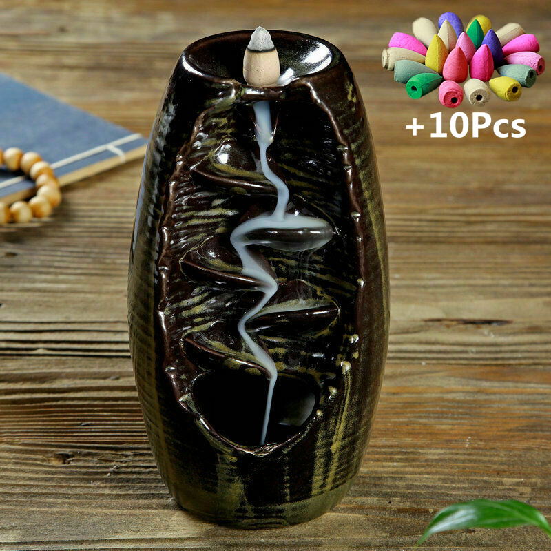 As Seen on TV- TRACI K BEAUTY ZEN Waterfall Incense Burners Pick Yours Ceramic Incense Holder, 10- 20 pcs Mixed Incense Cones (Burner Size L and Size M)