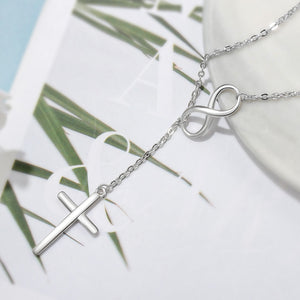 Cross & Infinity Solid 925 Sterling Silver Pendant Necklace Women Fine Jewelry