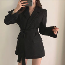 Load image into Gallery viewer, Lace up Belted Lapel Blazers Women Spring Autumn Slim fit Blazer Free Belt Cardigan Style 2021 Woman Black Office Work Suits New|Blazers|
