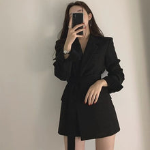 Load image into Gallery viewer, Lace up Belted Lapel Blazers Women Spring Autumn Slim fit Blazer Free Belt Cardigan Style 2021 Woman Black Office Work Suits New|Blazers|
