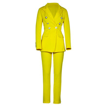 Load image into Gallery viewer, New Pink Yellow Blazer Pants Set Two Piece Women&#39;s Business Suit Blazer Set Office Ladies Solid Colors Formal Suits with Buttons|Pant Suits|
