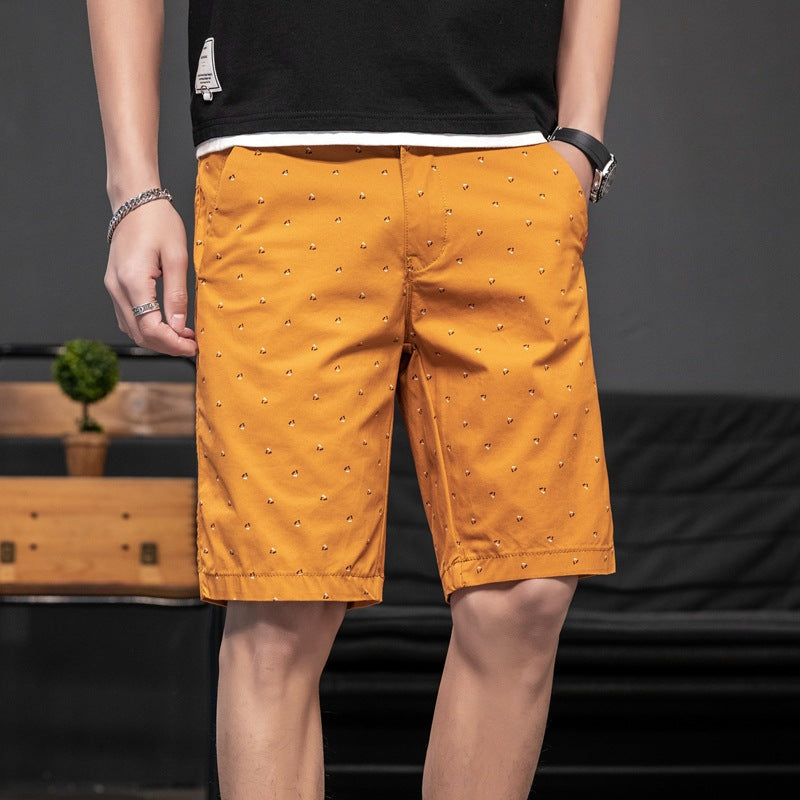 Shorts: Men's trend: versatile, washed solid color printed work clothes, casual pants, loose straight tube dynamic pants