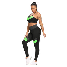 Load image into Gallery viewer, Splicing contrast color sports Yoga Pants slim fit breathable Yoga Pants Set
